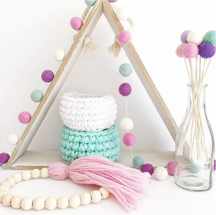 Colorful DIY Felted Pom Pom Garland Wool Balls Felt Balls