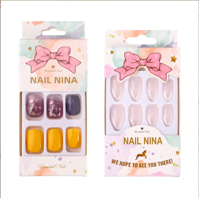 Оптовая продажа 16 видов дизайна, 24 шт./кор. ногтей Mix Размер удлиненный гроб балетки накладные ногати искусственные накладные ногти