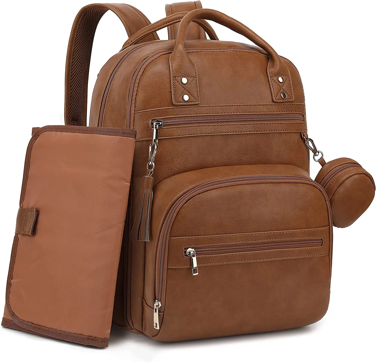 Leather Baby Diaper Bag Backpack with Portable Travel Changing Pad
