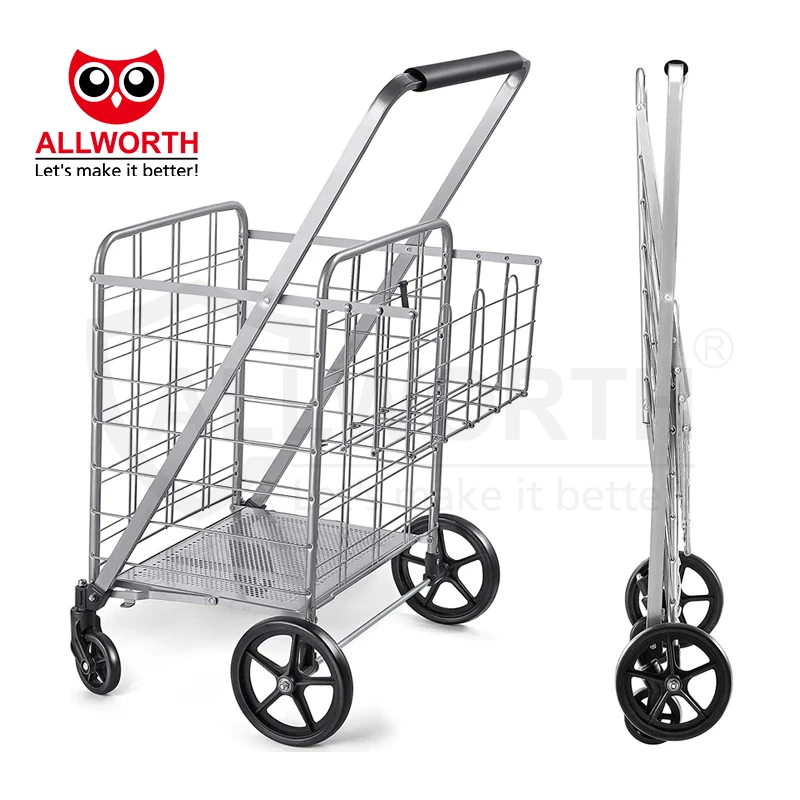 Wholesale Folding Supermarket Trolley Metal Basket Grocery Shopping Cart
