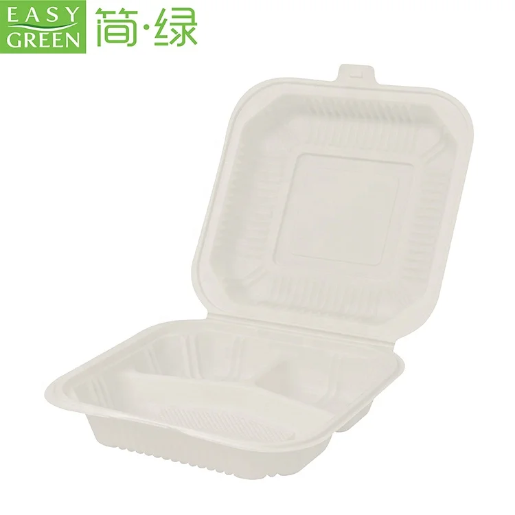 Easy Green Biodegradable Disposable Restaurant Takeout Cornstarch 3 Compartment Food Container