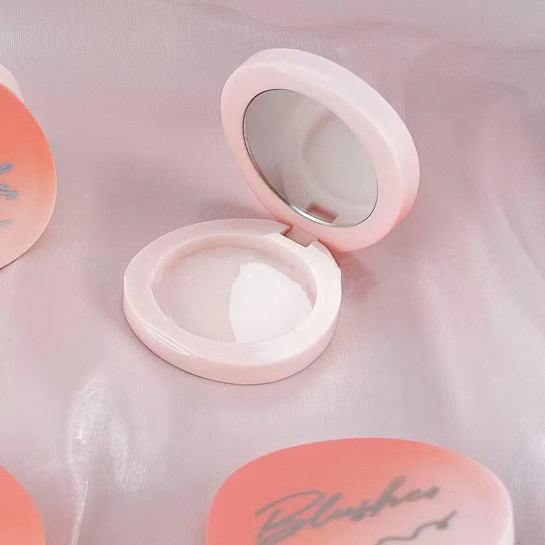 PETG high end makeup blush packaging box unique shaped pink blush compact face powder container case