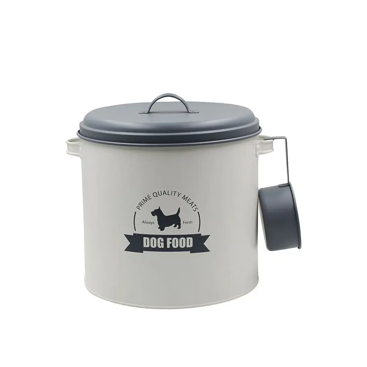 Metal Steel Dog Treat and Food Storage tin dog food container with scoop