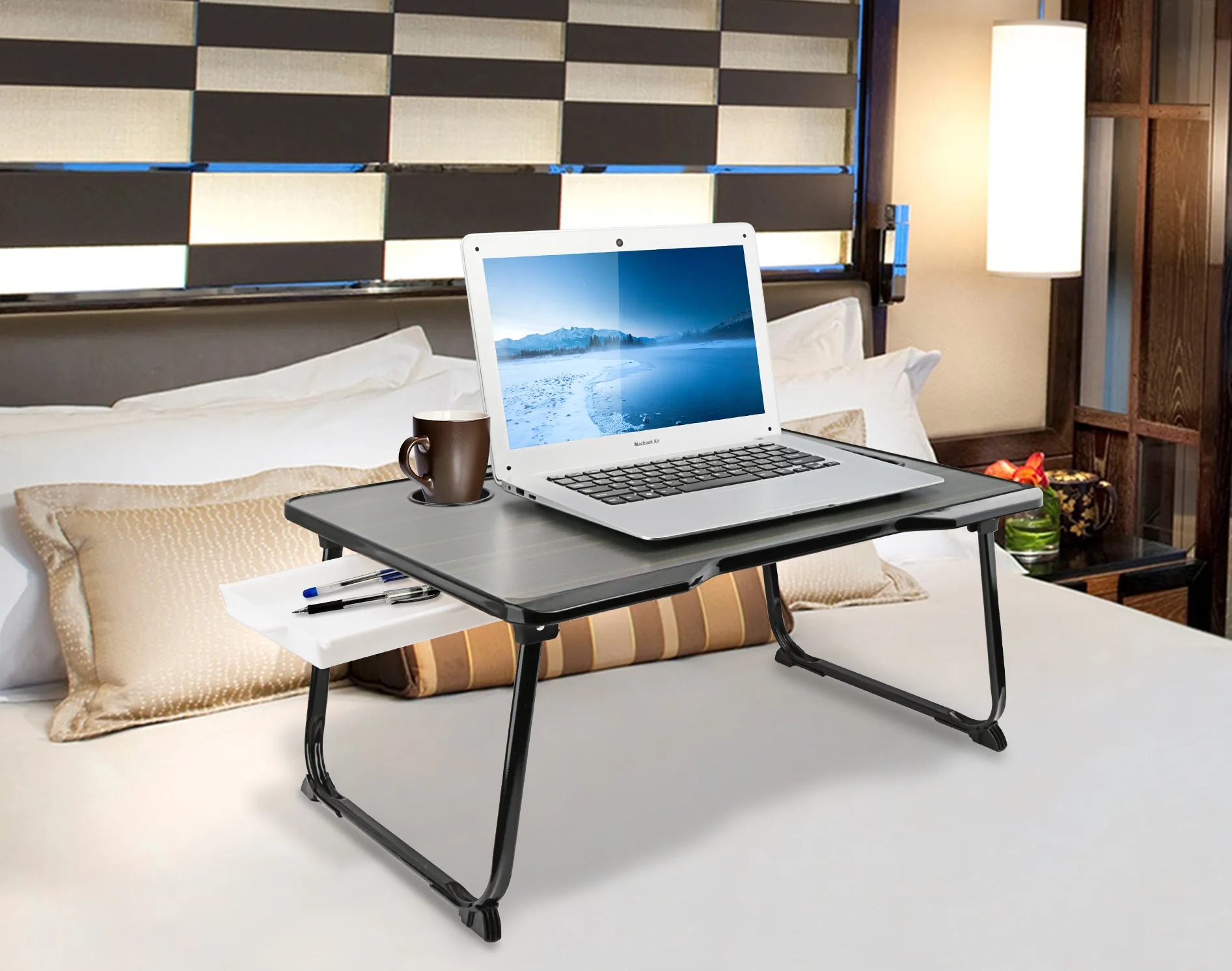 Новейший стол для ноутбука столик кровати подносы еды деревянный с ящиком хранения подставка под