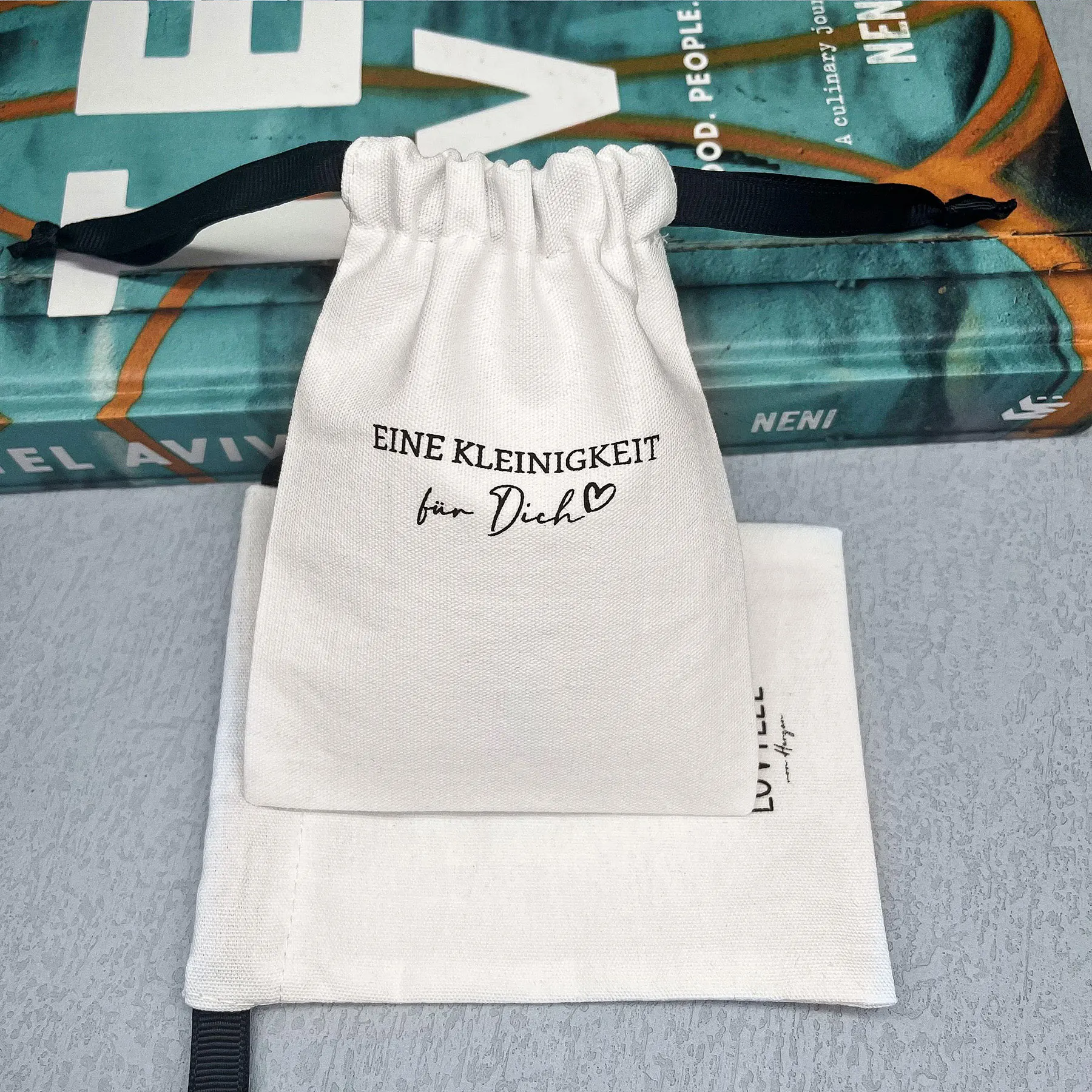 Custom Logo Printed Thick Cotton Canvas Drawstring Jewelry Pouch  with Grosgrain Gift Dust Cotton Drawstring Pouch For jewelry