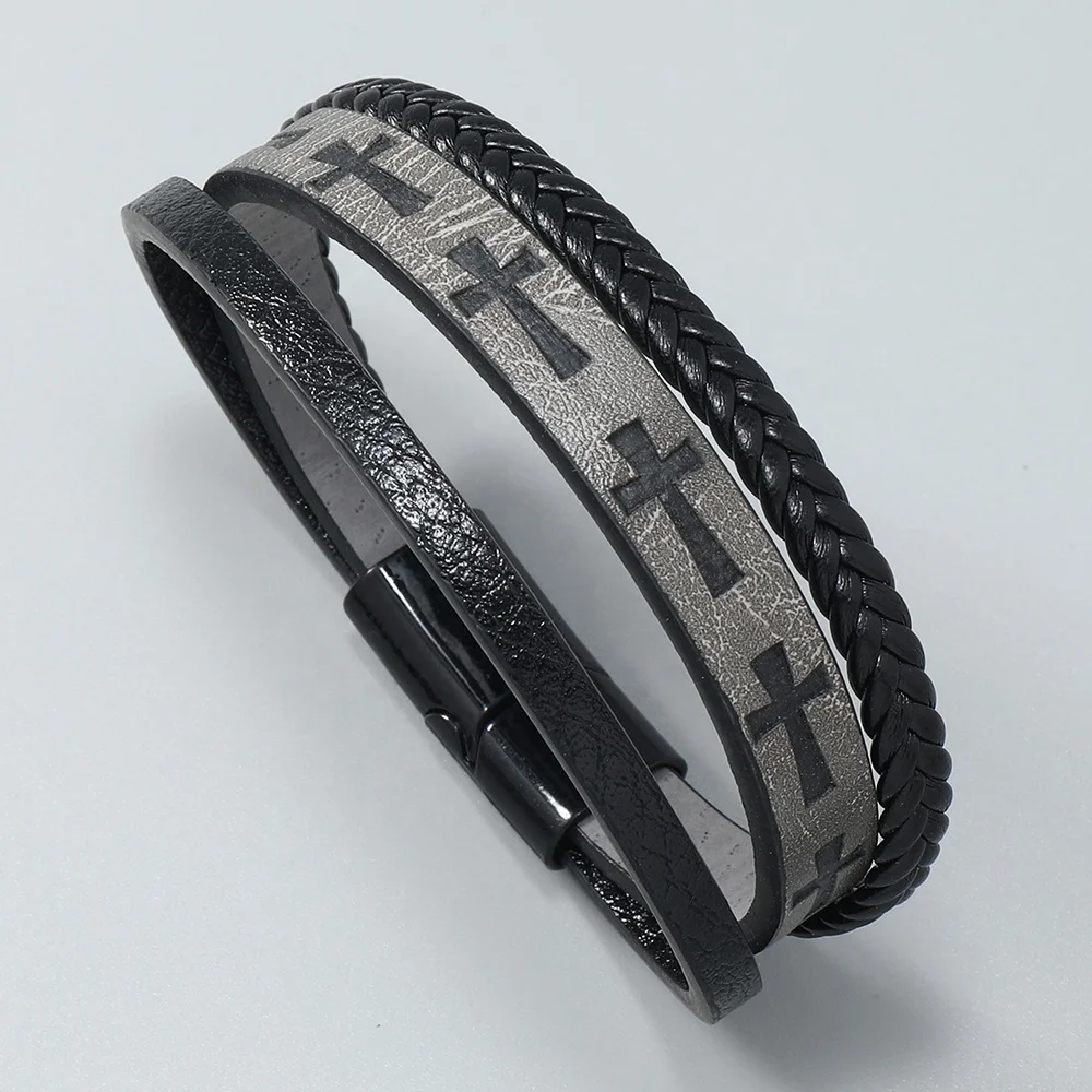 Wholesale Vintage jewelry bracelets bangles Engrave Cross PU leather bracelet for men women
