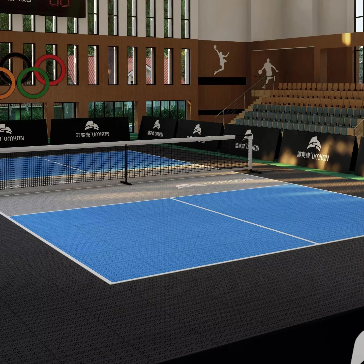 Outdoor 70° Uv Resistant 14mm Black Floating Pickleball Court Seamless Design Flooring For Pickleball