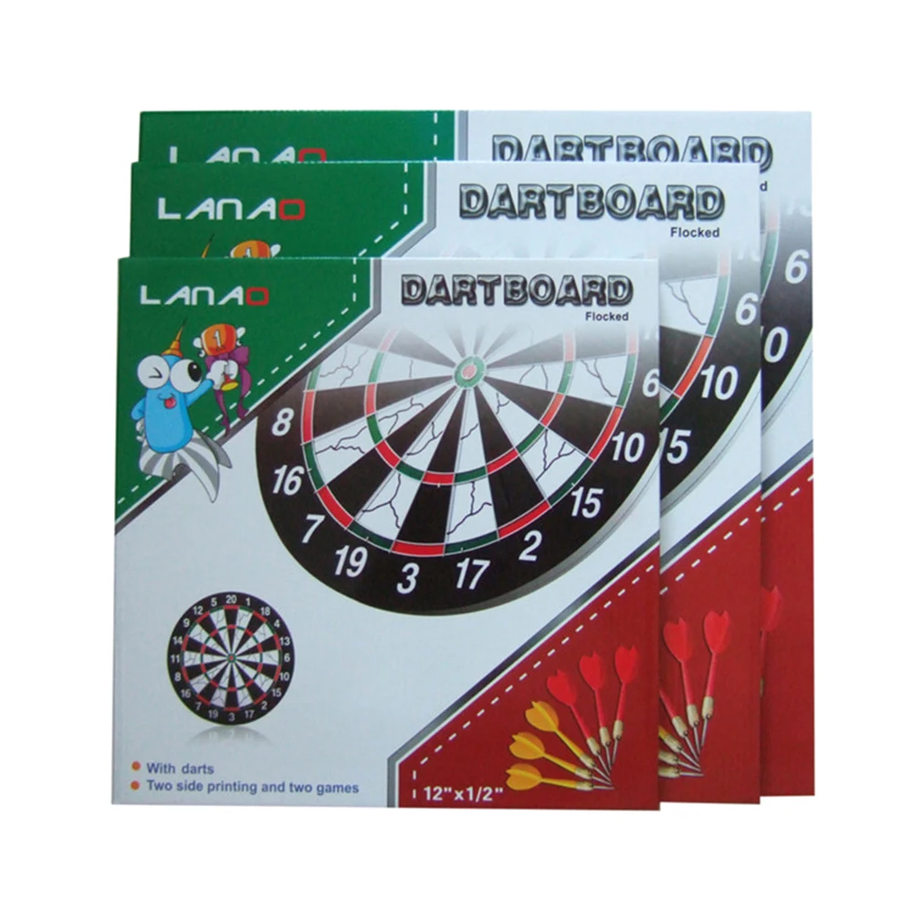 Double-Sided Dart Board Set Paper Flocking 12inch 15inch 17inch Classic Style Dartboard with 6pcs Darts for Indoor party game