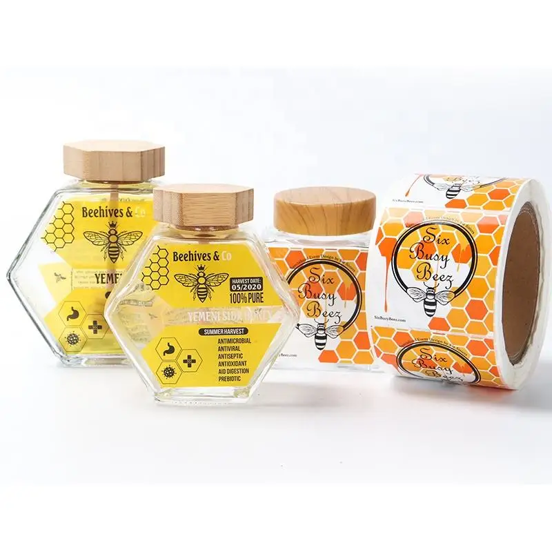 Custom Logo Honey Food Bottle Adhesive Vinyl Labels Stickers Quality Packaging Waterproof Sticker Print Customize Label