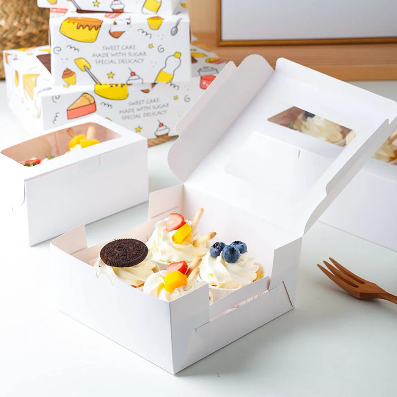 Bakery Cupcake Muffin Cake Egg Tart Dessert Box Custom Transparent Mini Cake Packaging Box with Window for Dessert