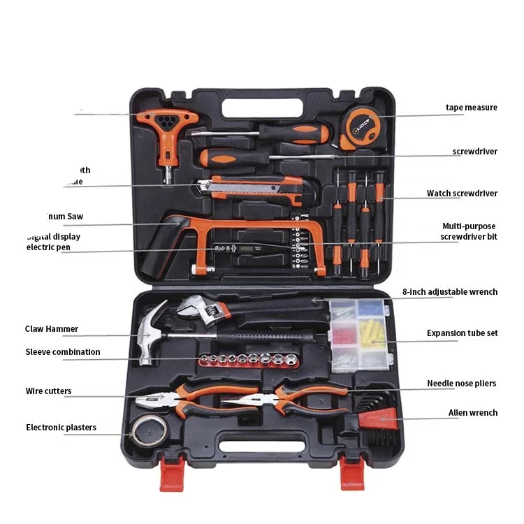 82 Pcs Household Tool Set Plastic Toolbox Storage Case Packing Home Use General Household Hand Tool Kit