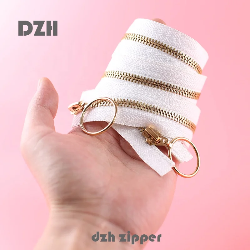 
3# 4# 5# 8# 10# auto lock Custom Gold White Black Long Chain Open End Close End copper brass Metal Zipper In ZIP For clothes 