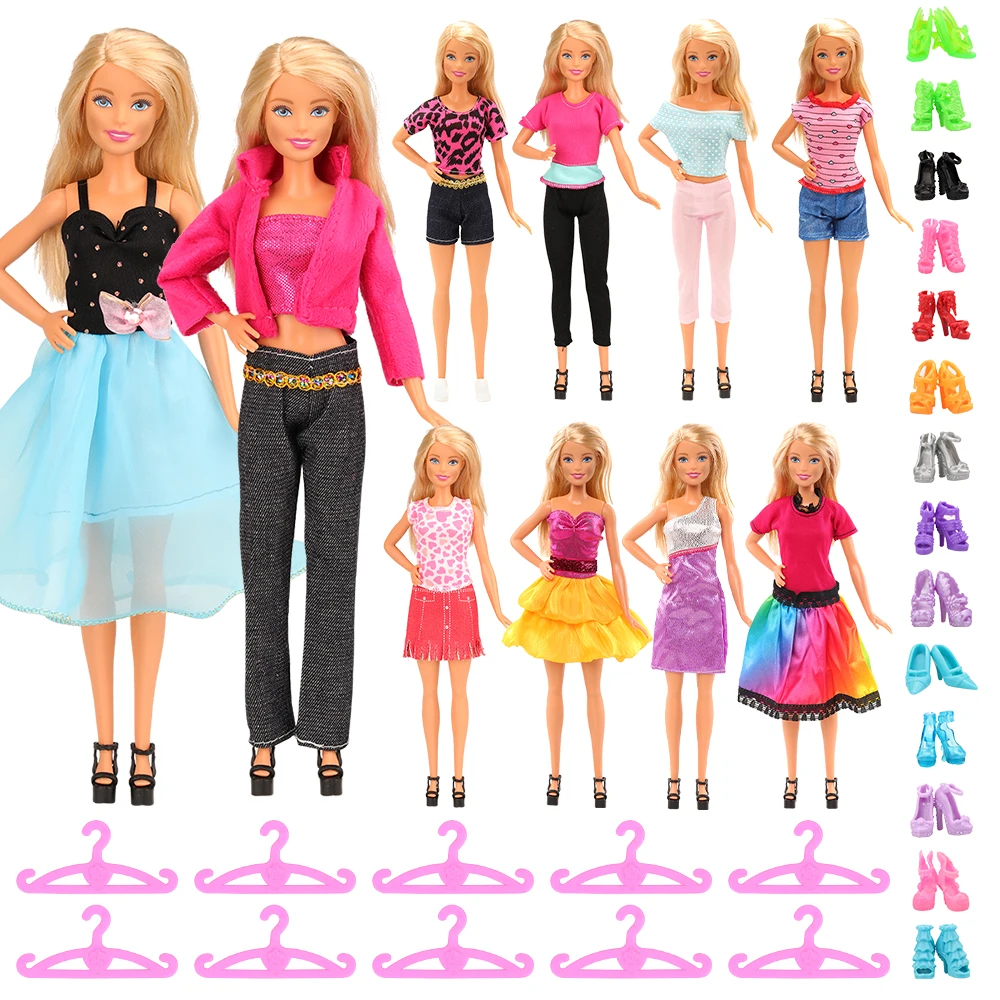 Cheap Fashion 30 Items/Set Doll Accessories=5 Dresses+5 Tops Pants+10 Hangers+10 Shoes For 11.5inch30cm Girl Doll Girl Toy Gift