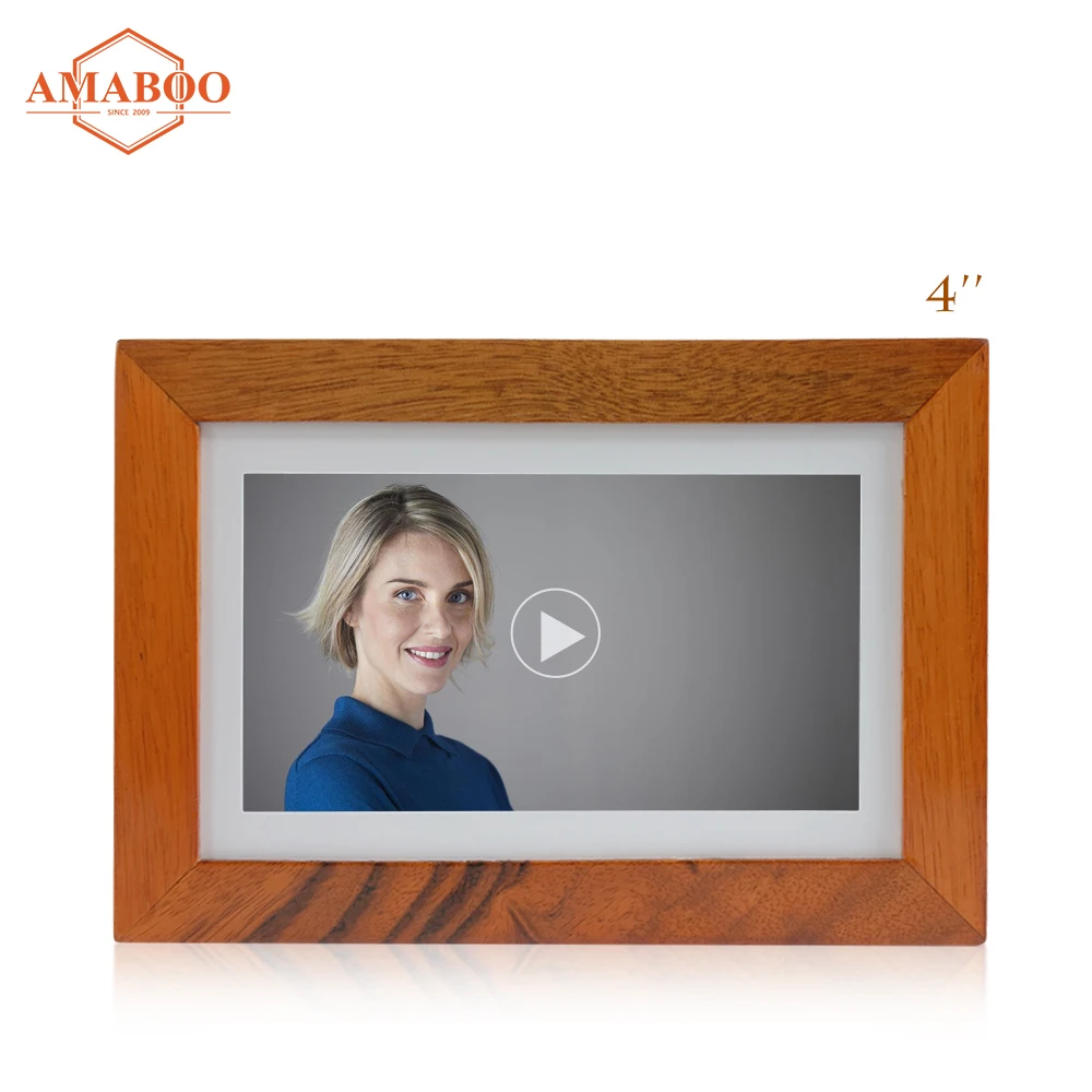 small size 4inch wood digital frame electronic lcd Mini Full Hd Mp3 Shop Wooden Frame Video Advertising player for nft display