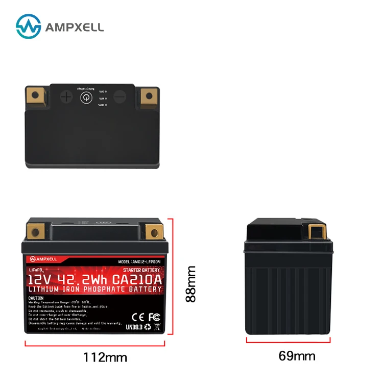 AMPXELL 12V 42.2Wh 3.5Ah CA210A motorcycle lithium iron phosphate starting batteries lifepo4 for Honda Kawasaki Suzuki Yamaha