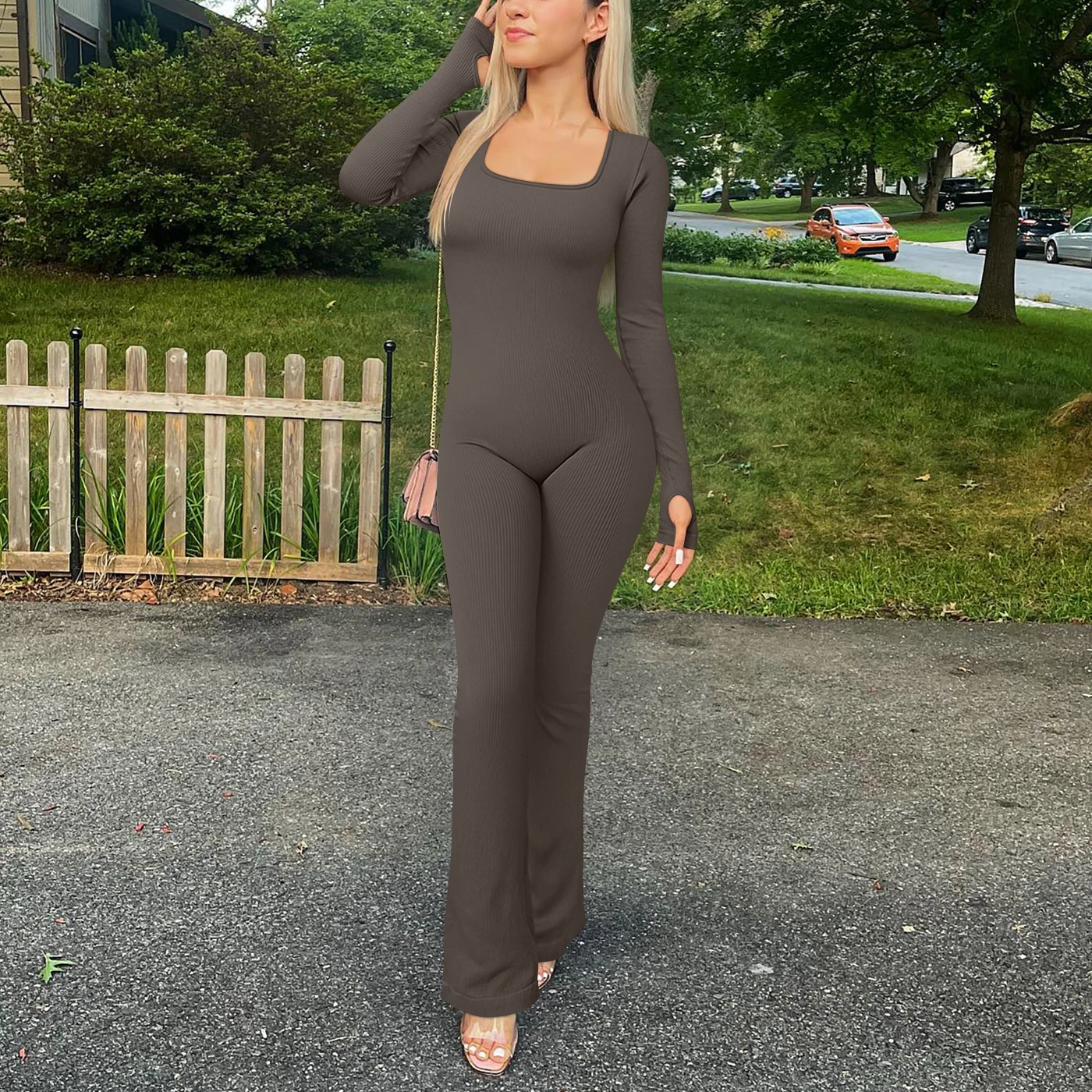 New Arrivals Sports Wear For Women Flared Pants Jumpsuits Square Shaped Neck Gym Rompers