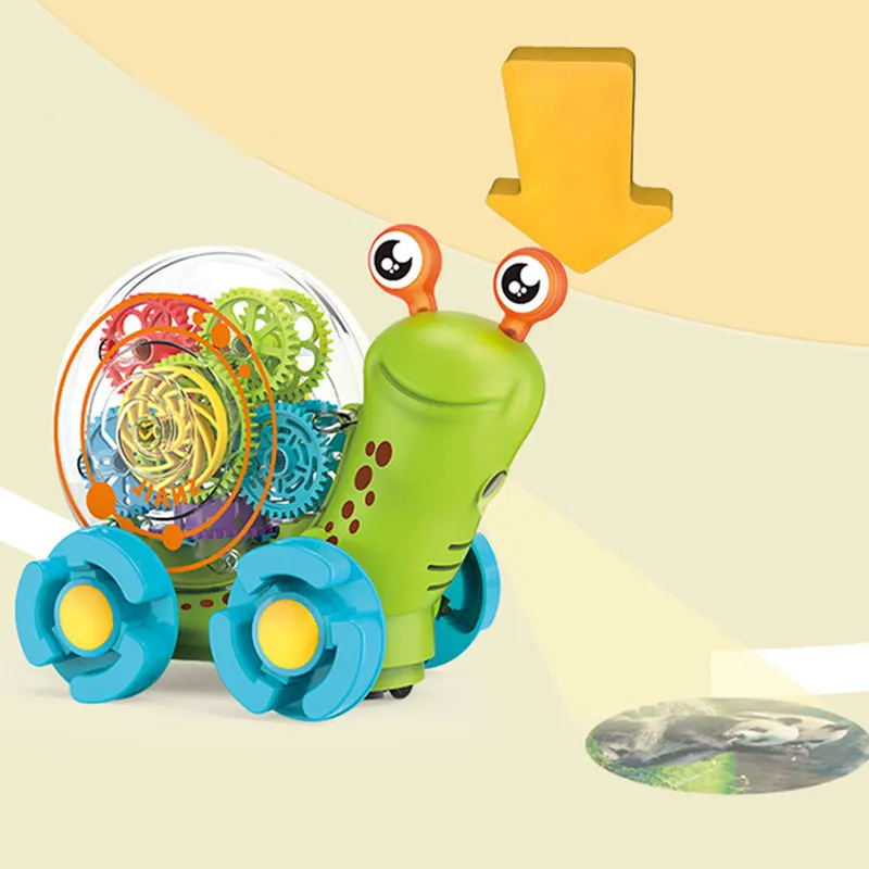 Baby music flashing light gear snail toy electric crawling projection small car rotating gear snail toy
