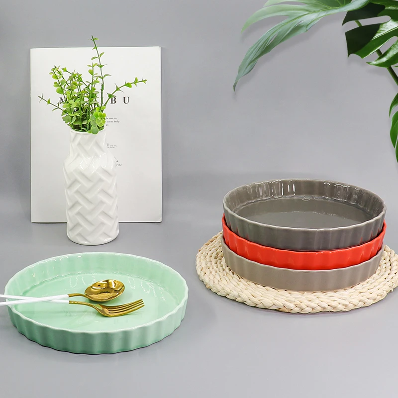 Custom 9 inch Round Ceramic Cake Baking Pie Plate Oven Safe Bakeware