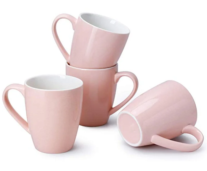 
Porcelain Mugs - 16 Ounce (Top to the Rim) for Coffee, Tea, Cocoa, Set of 4, Pink 