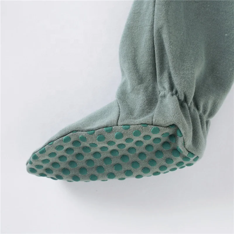 0-12M Fold Over Cuff Organic Cotton Footed Baby Sleepers With Mittens