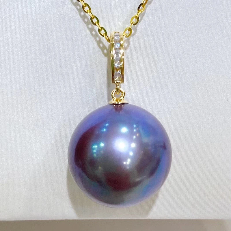  18k gold inlaid natural Edison purple pearl pendant large particles pearly and delicate an exquisite gift for