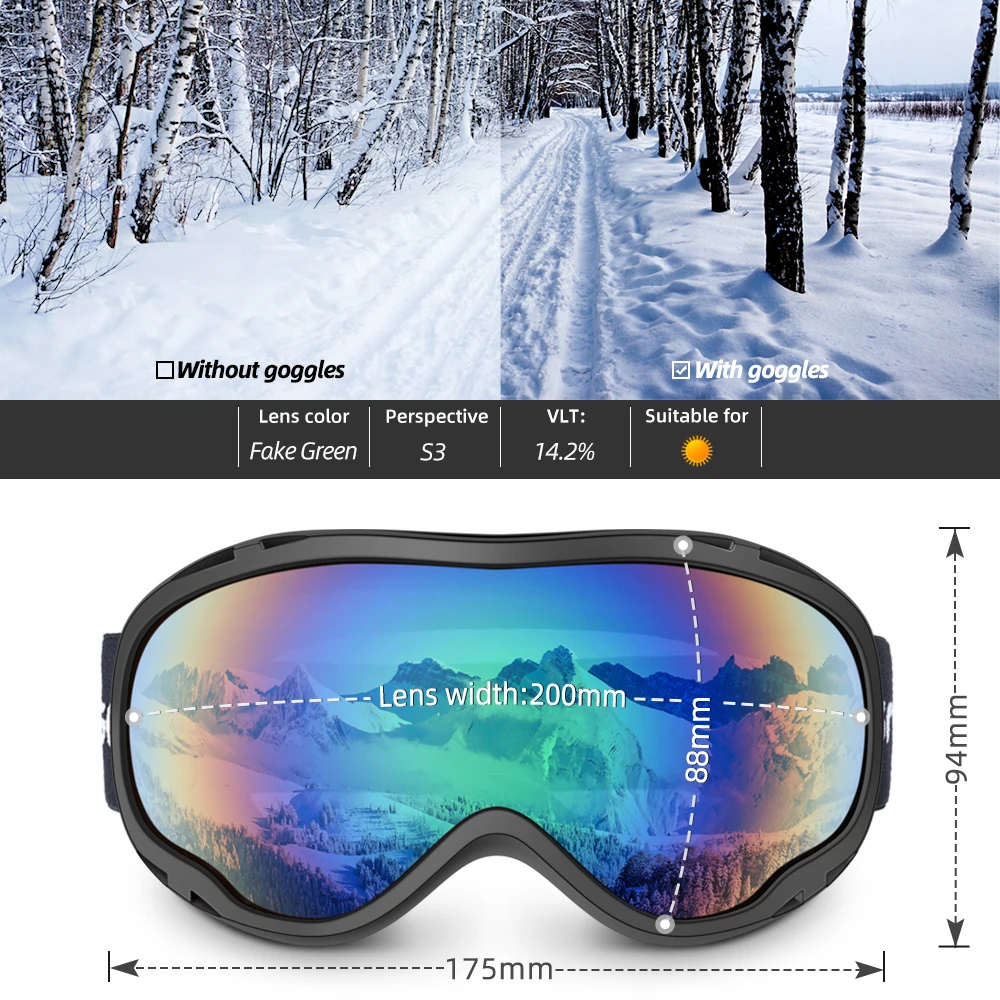 Snowledge Amazon Good review ski goggles 100% UV protection double layer anti fog lens OTG design snow goggles