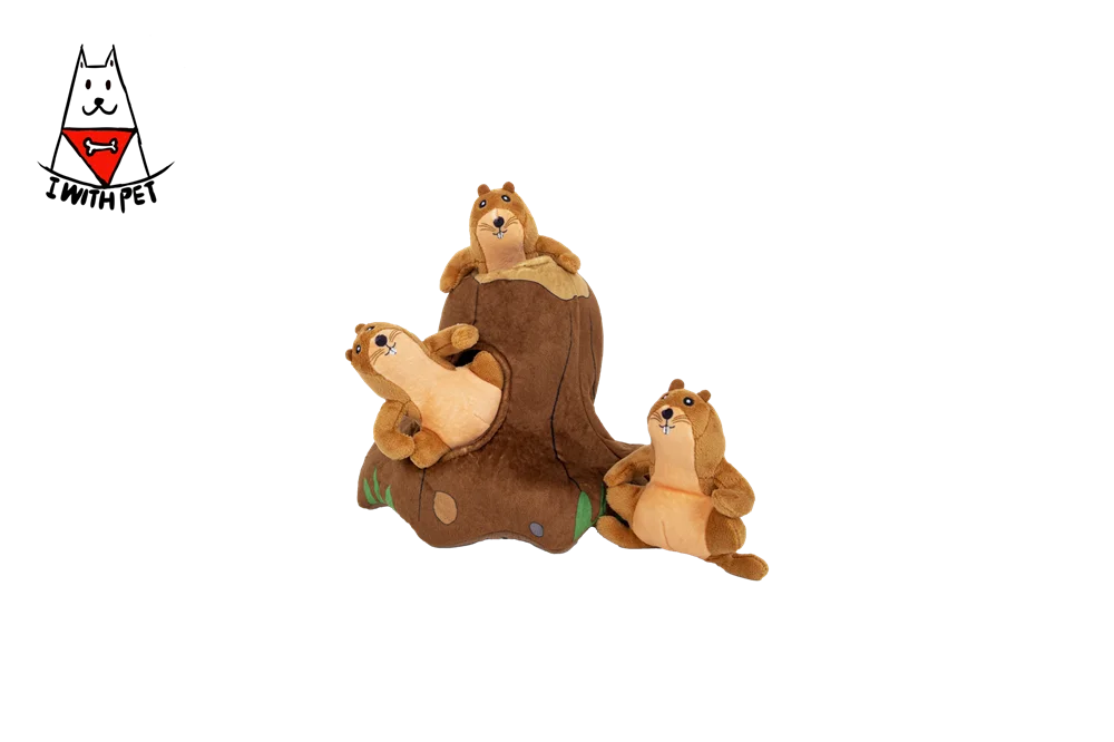 Custom Plush Pet Products Hide and Seek Dog Toys Squirrel Shape Puzzle Squeaking Toys With Tree House