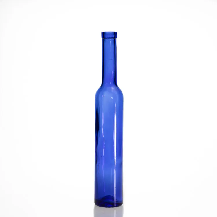 Unique  Long Neck Blue Wine Glass Bottle 380ml  Ice Wine Bottle For Beverage