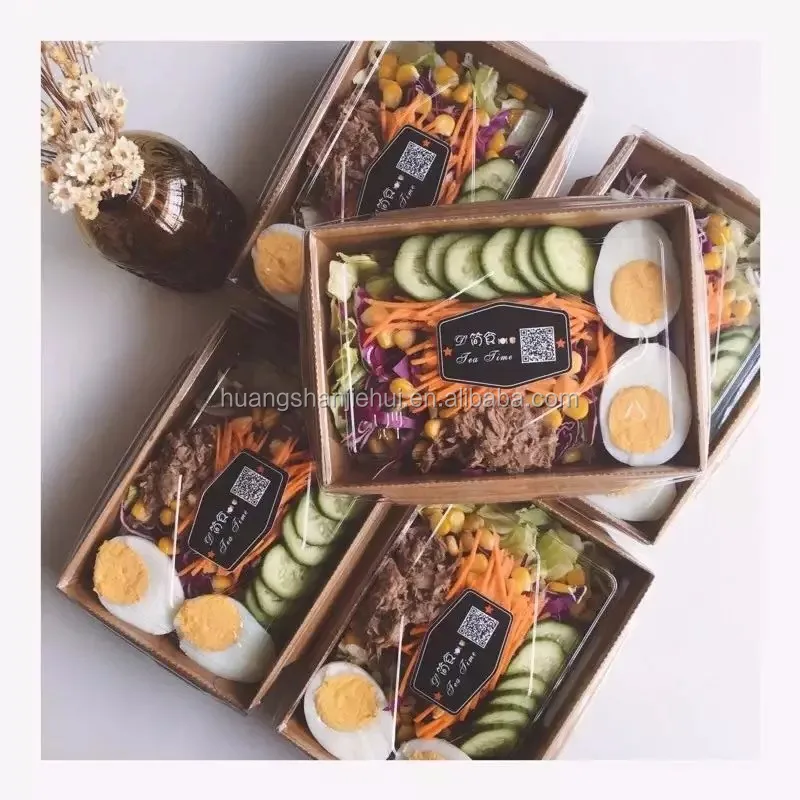 Embossed Brown Kraft Paper Disposable Fast Food Tray Box with Lid for Noodles Sushi for Restaurant Use Packaging Bread Cookies