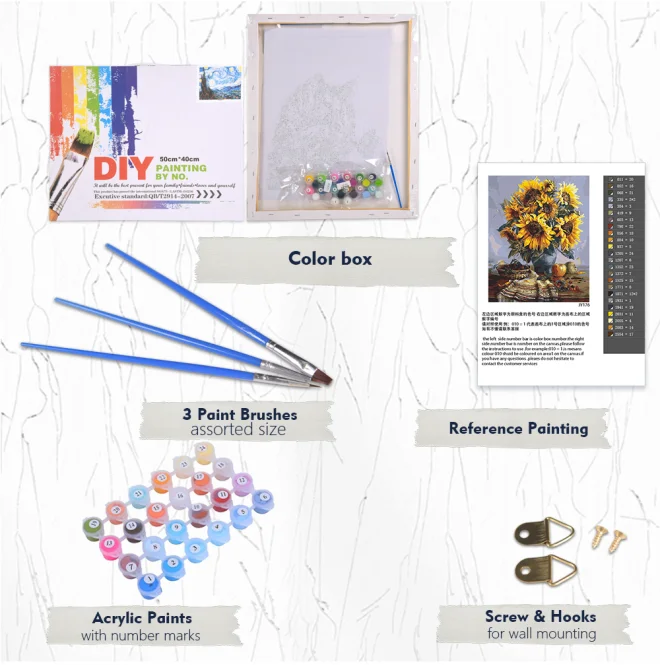 16x20 inches African Art Sunset Elephant Landscape HandPainted Acrylic Paint by Numbers