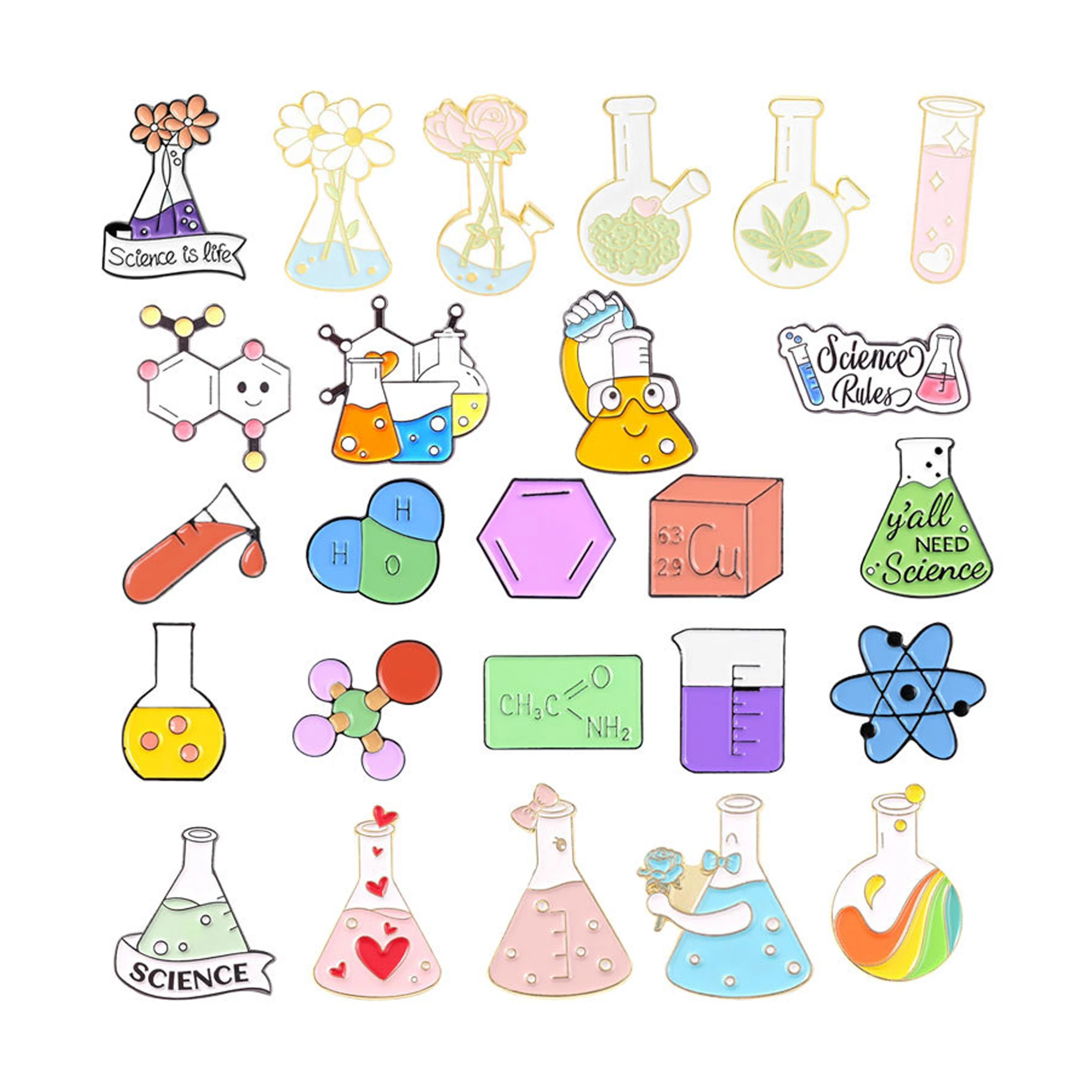 Chemistry series small size metal brooch lapel pins custom test tube chemical molecular formula enamel pin chemistry