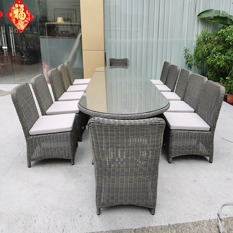 Modern 12 Seater Garden Rattan Dining Set Wicker Large Outdoor Dining Table Sets