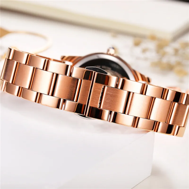 OUBAOER 2017 western rose gold girls quartz watch stylish steel Strap Waterproof bling character Casual wrist watch
