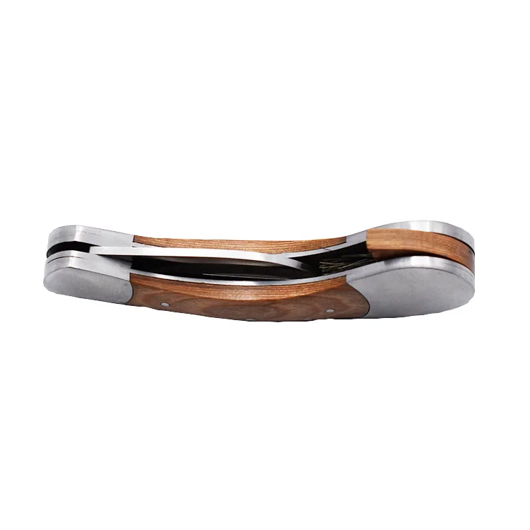 WELLFLYER BO-384 S2 Stainless steel mushroom knife pocket knife picnic knife camping tools with wooden handle and brush