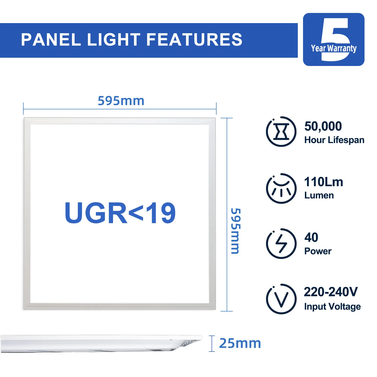 Long Life Span Led Panel 60X60 36W 40W Pf0.9 110Lm/W 600 X 600 Panel Backlit Led
