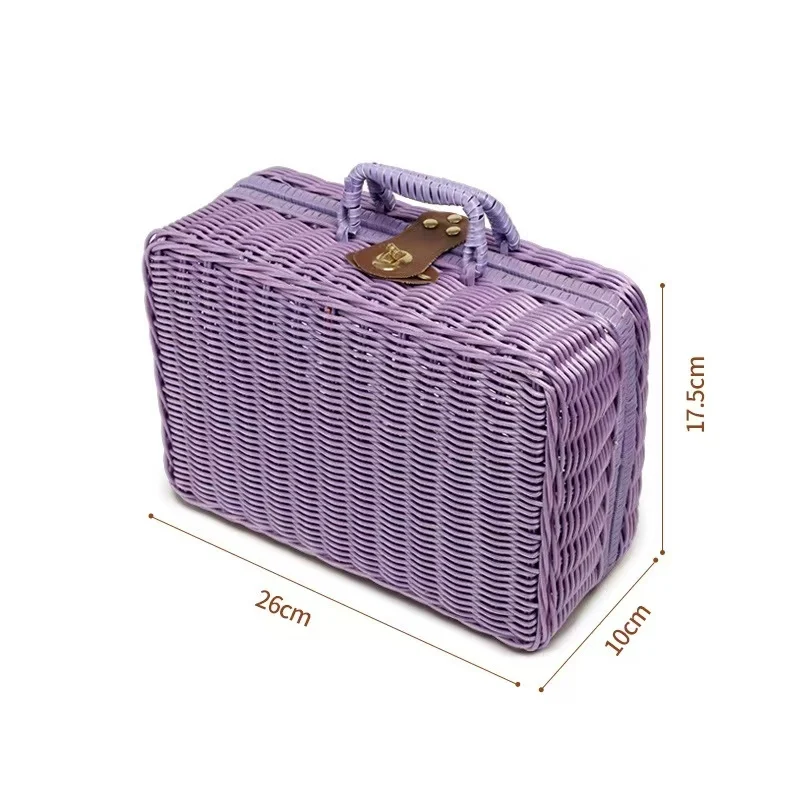 ins Retro PP Rattan Portable Storage Decorative Woven Wedding Gift Box Picnic Storage Basket Wicker Suitcase with Hand Gift Box