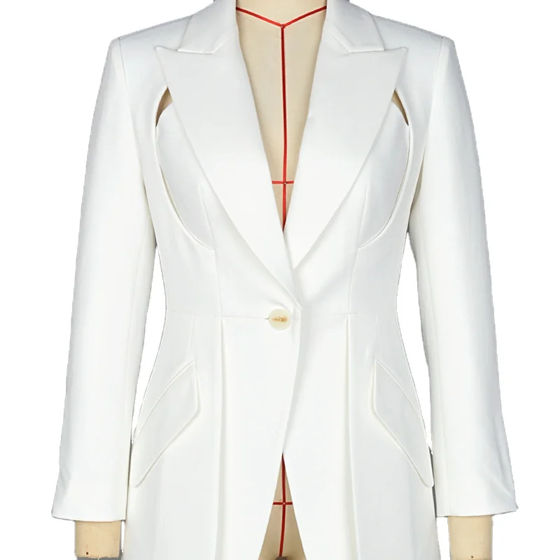 High Quality Custom Europe Ins Sexy Chic Trendy Notch Lapel Slashed Slim Fitting Blazer Coat With High Waist Line