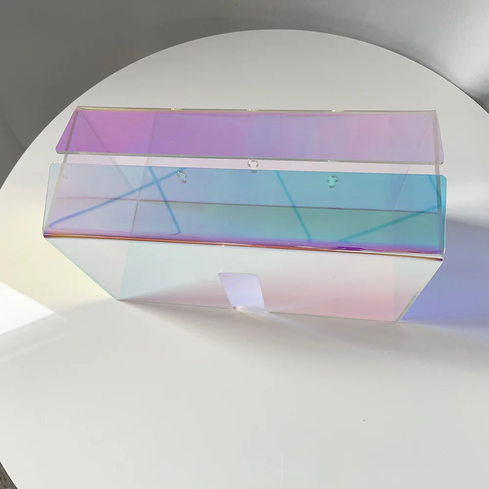 Custom Colorful Square Acrylic Tissue Case Paper Box For Restaurant Luncheon Napkin Holder Iridescence Acrylic Tissue Box