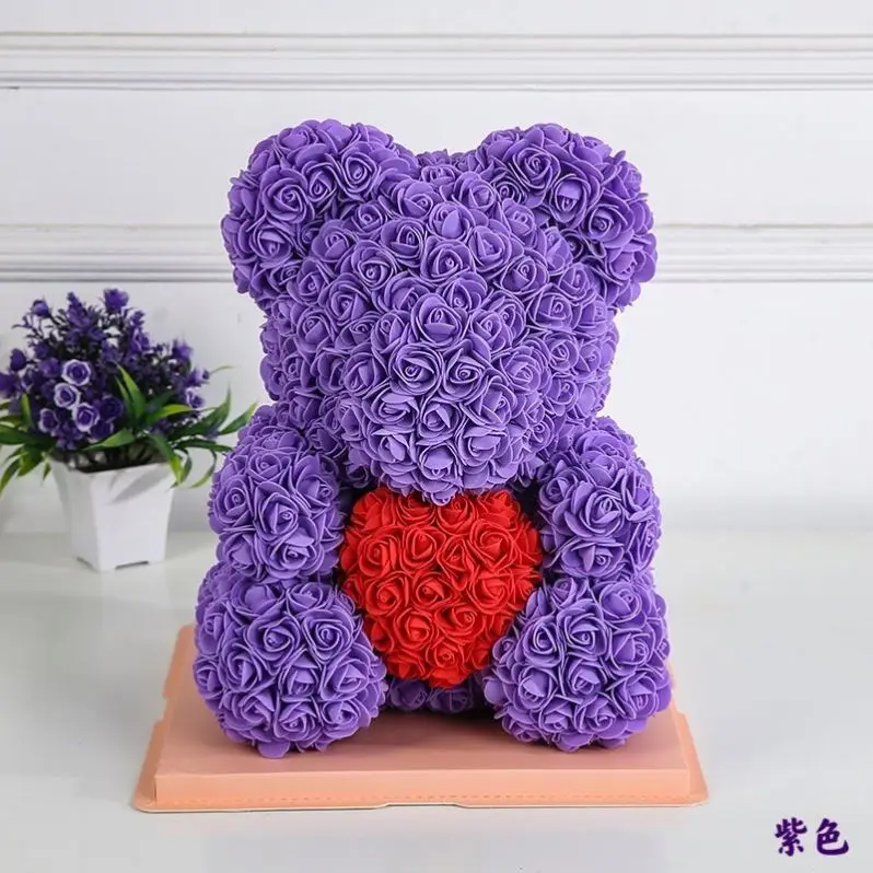 Amazon top seller 25cm Blue Artificial Flower bear valentine gift wedding favors Christmas present Teddy Bear Rose bear flower