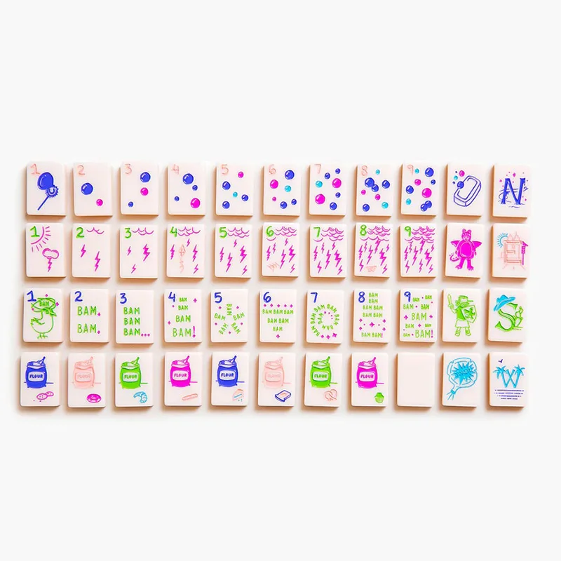 Customized Pink Acrylic Mahjong Tile Set with Custom Printing