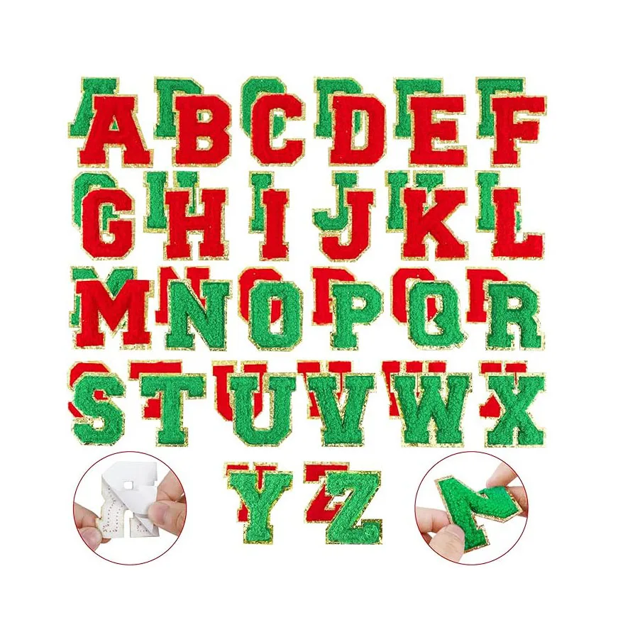 Manufacturer Supplier Sustainable Custom 26 Alphabet Chenille Embroidered Patches 5.5cm 6.2cm 8cm Fabric Felt 50 Pcs/opp Bag
