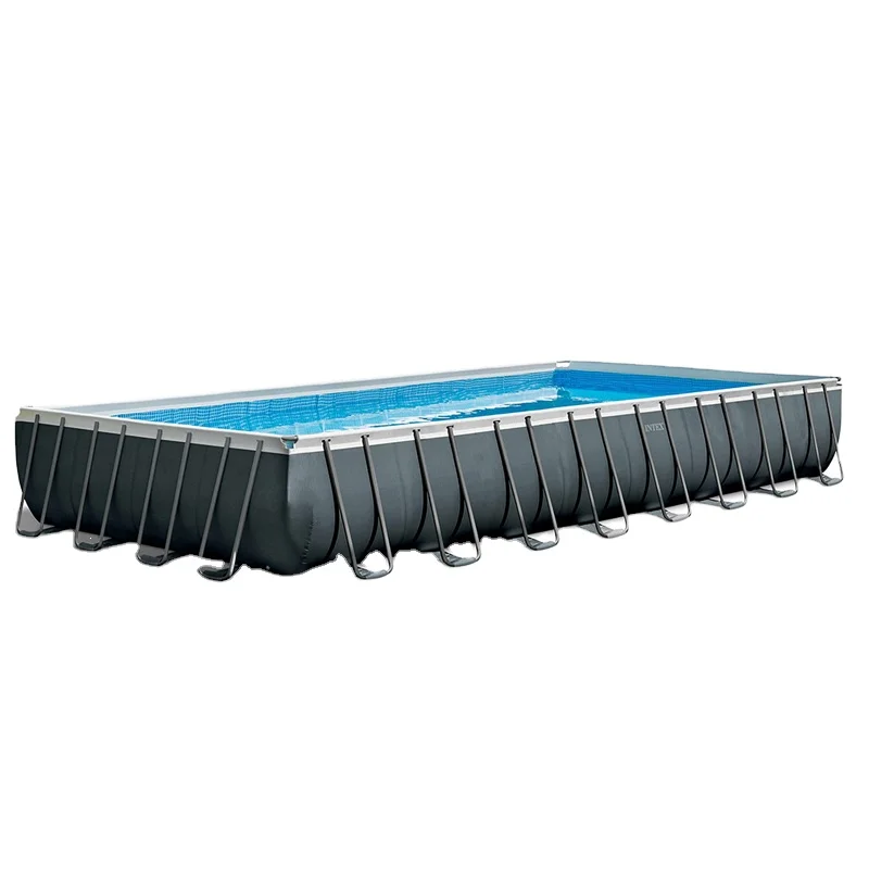 INTEX 26364 24FT Large fast set rectangular steel frame pool Indoor garden swimming pool outdoor above ground ultra frame pool