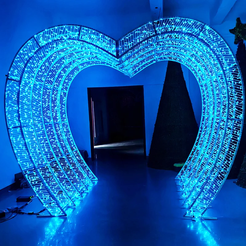 Custom Design Heart Shape Motif Light Christmas 3D Outdoor Street Decoration LED Tunnel Arch Motif Lights