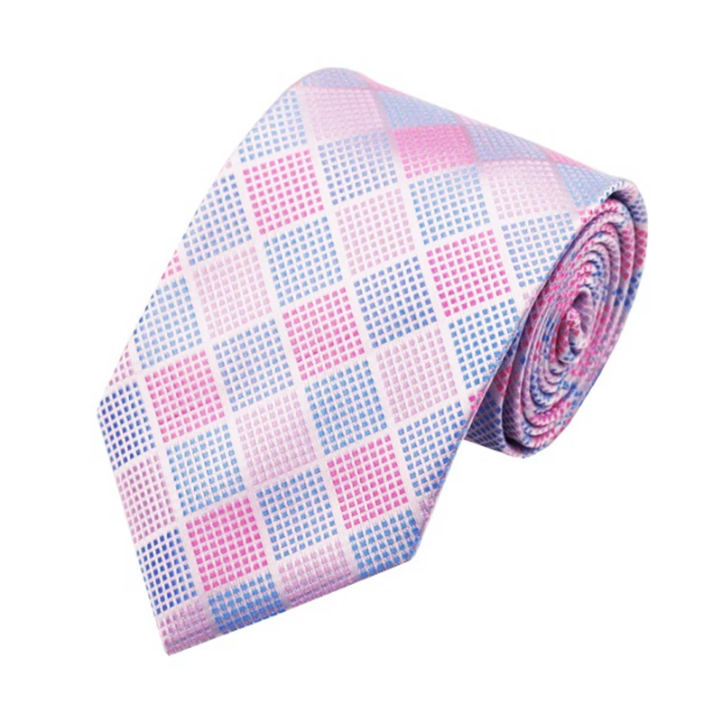 Pop Personality Grid Contrast Business Silk Necktie Jacquard Woven Skinny Slim Tie
