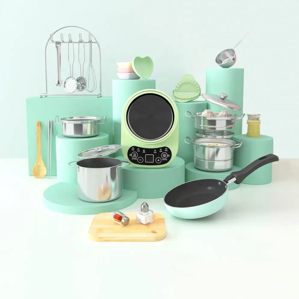 Pretend home mini kitchen toys play DIY real cooking set electric kitchen toy 24 pcs