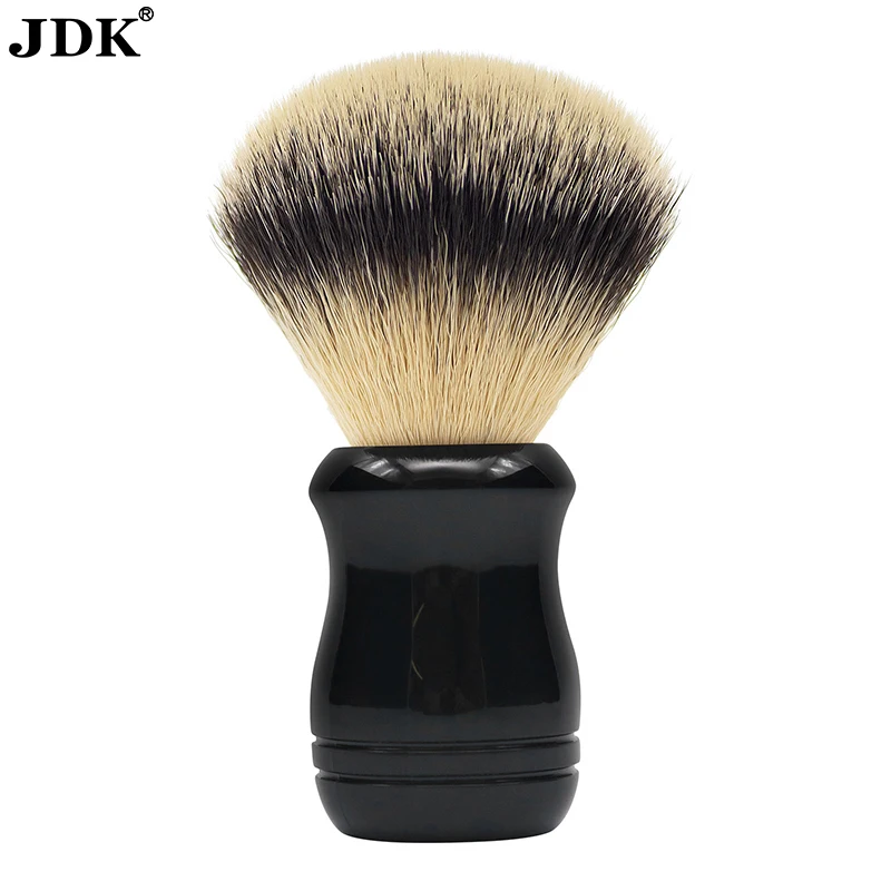 JDK Shaving Brush with Ultra-Soft Synthetic Bristles and Faux Ivory Black Handle to use with Shave Cream for a Perfect Lather