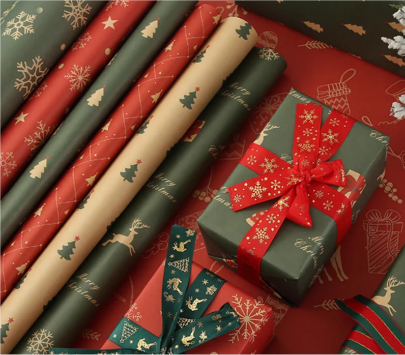 Christmas gift wrapping paper high-end floral paper handmade DIY material kraft paper book cover Christmas gift box