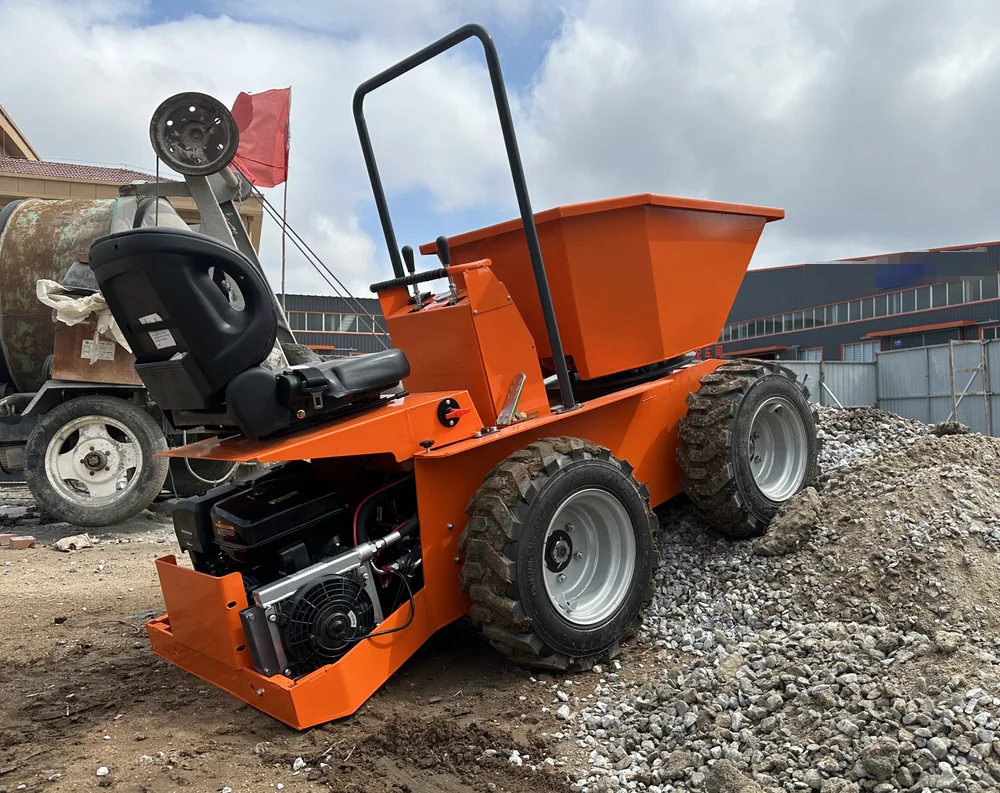 high quality 4 wheels hydraulic lift petrol mini skid steer dumper