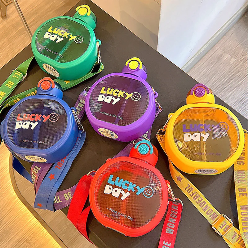 High Appearance Level Girl Heart Portable Student School Practical Fall-Proof Sidedrain Clear Plastic Water Cup