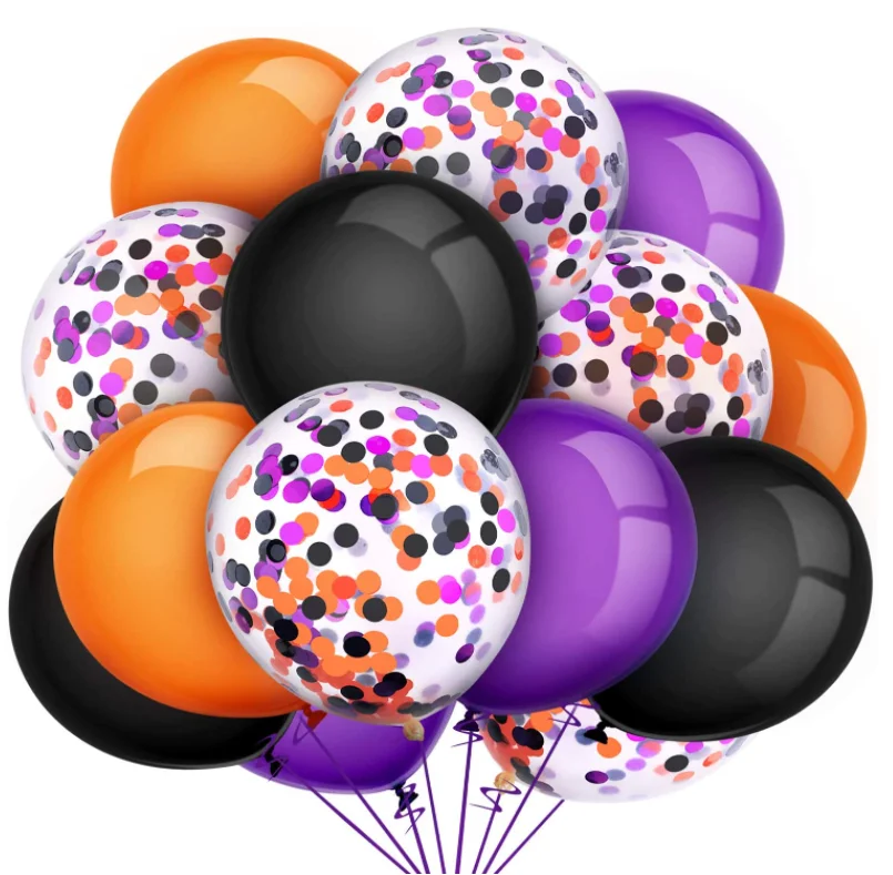 Набор черных, оранжевых, фиолетовых шаров с конфетти для Хэллоуина, 80 шт., латексные шары для дня рождения, праздника, свадьбы, украшения на выпускной